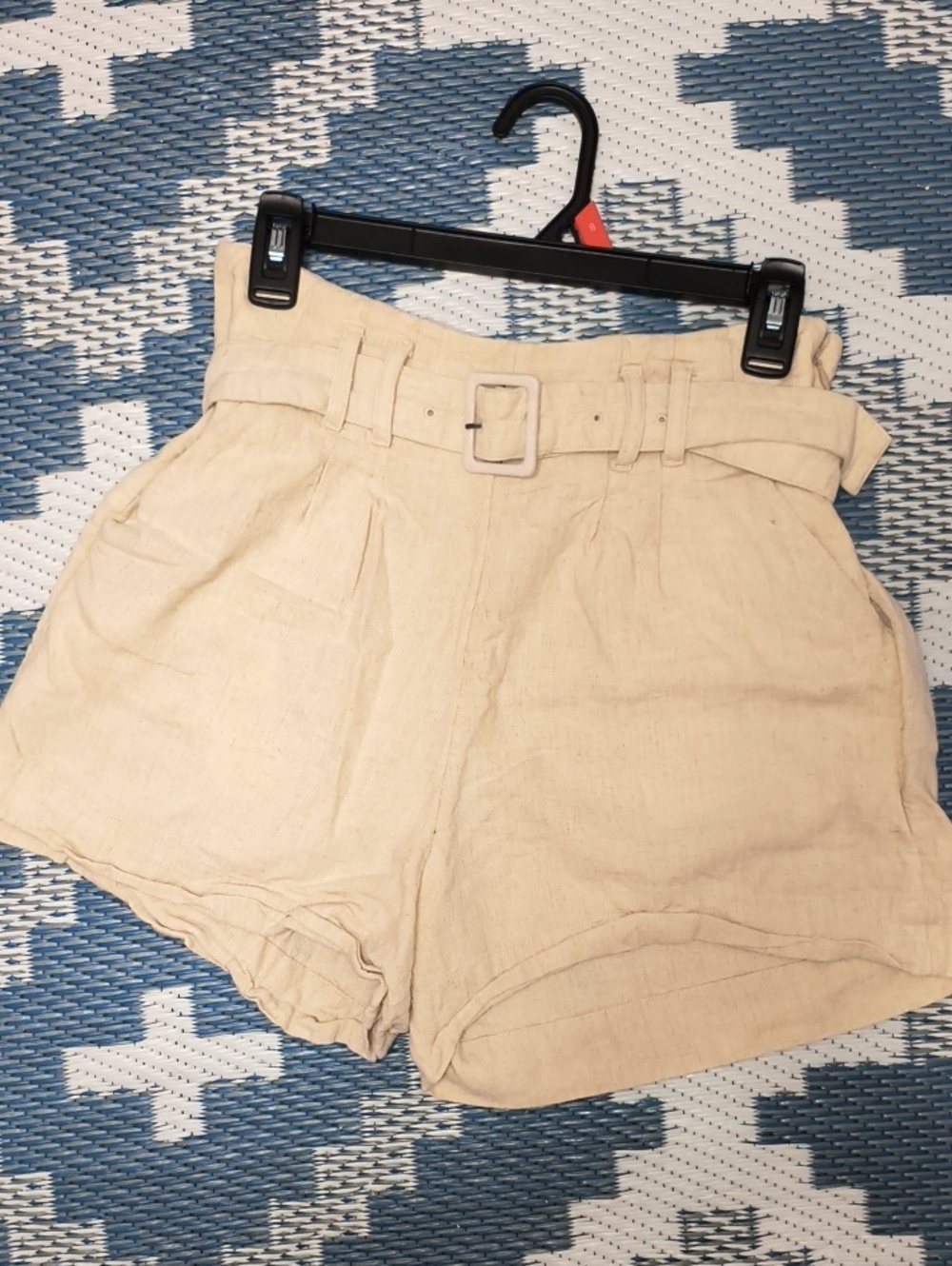 Abercrombie & Fitch Cream High-Waist Belted Shorts